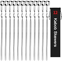 Kabob Skewers 14" Stainless Steel Long BBQ Barbecue Skewers, Flat Metal Kebob Sticks Wide Reusable Grilling Skewers for Meat 