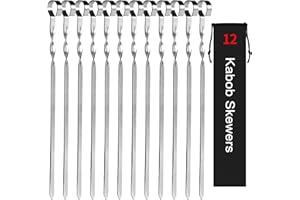 Kabob Skewers 14" Stainless Steel Long BBQ Barbecue Skewers, Flat Metal Kebob Sticks Wide Reusable Grilling Skewers for Meat Chicken, Set of 12pcs with Storage Bag by JY COOKMENT