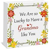 Grandma Birthday Gifts from Granddaughter Grandson Grandma Appreciation Gift Wooden Plaque Box Sign Christmas Mothers Day Retirement Gift for Grandmother Granny Nana Wood Box Sign Desk Decor