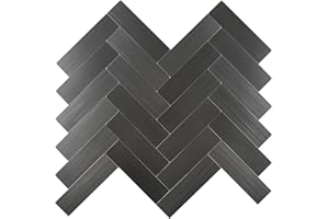 Miscasa Herringbone Peel and Stick Backsplash Wall Tile, Self Adhesive Aluminum Metal Texture Tiles Stick on Wall Tiles for Kitchen, Bathroom (Deep Gray, 6 Sheets)