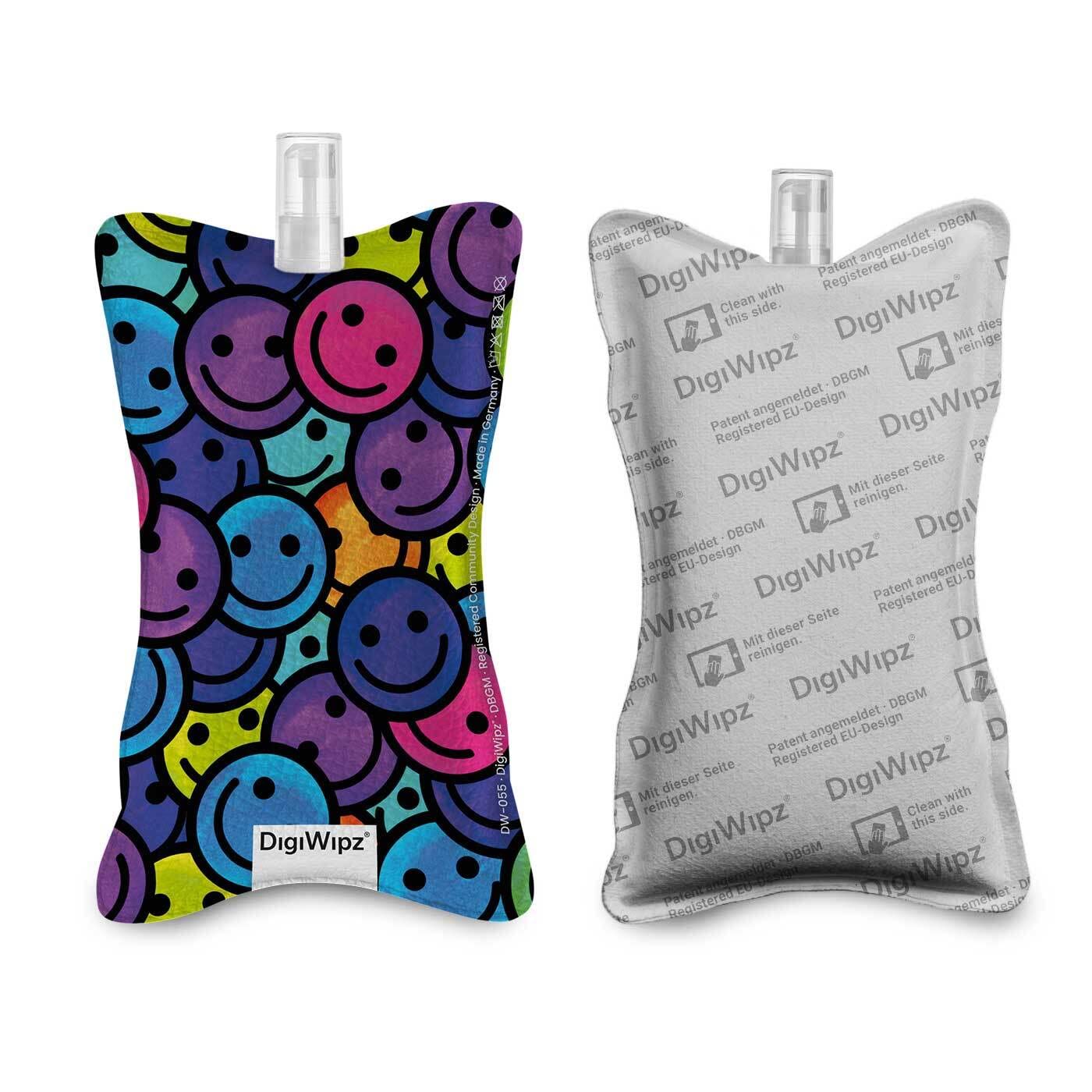 DigiWipz® The ingenious 2-in-1 screen cleaner (smiley crowd) - screen cleaner for displays and touchscreens - screen cleaner microfibre sponge with integrated sprayer