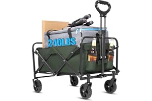 ZOMEYLPO Wagons Carts Foldable,Collapsible Folding Outdoor Utility Wagon for Outdoor,Sports,Garden,Camping,and Shopping,Heavy Duty,Large Capacity(Green).