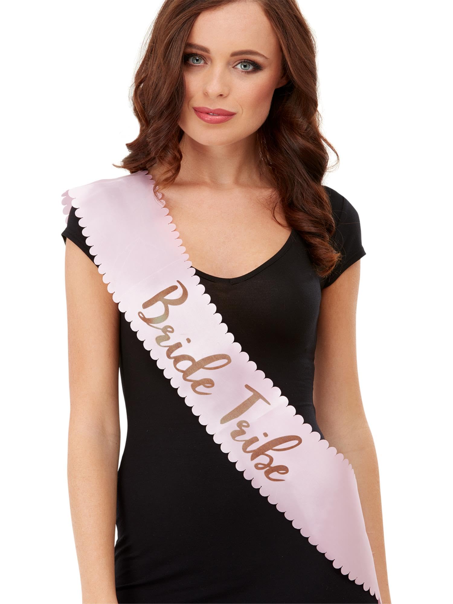 Smiffys Bride Tribe Sash, Pink & Gold with Scalloped Edge, Hen & Stag Night Fancy Dress, Adult Dress Up Accessories Halloween