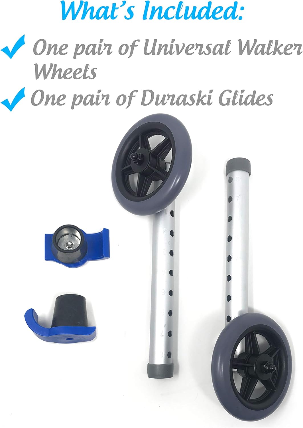 Universal 5" Walker Wheel Kit with Heavy Duty Ski Glides (Blue): Health & Personal Care