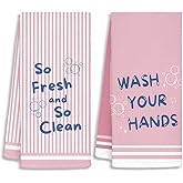 SJDFCSA Pink Funny Kids Bathroom Hand Towels, Trendy Preppy Wash Your Hands So Fresh and So Clean Decorative Hand Towels for Kids Girls Bathroom Decor, 16x24 Inch Set of 2