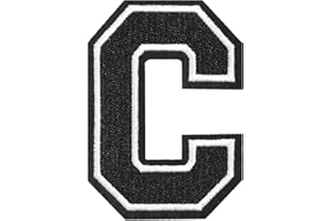 TACVEL 3 Pieces 3.14inch Iron on Letter Patch, Full Embroidery Letter Patch, Iron Alphabet Letter A-Z Iron on Sew on Patches for Clothes, Dress, Hat, Socks, Jeans, DIY Accessories, 3.14inch (Black, C)