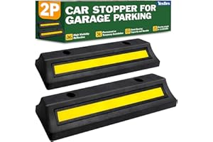 YESBES Pack of 2 Garage Parking Aid, 16.9'' Parking Stopper for Garage, Heavy Duty Rubber Garage Car Stopper with Reflective Yellow Tape Curb, Parking Gadgets Protects Garage Walls and Car