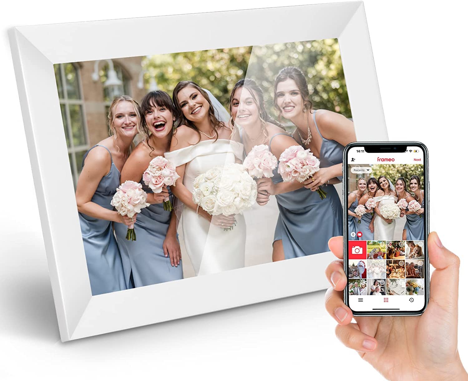 10.1 Inch WiFi Digital Picture Frame, 1280 x 800 IPS Touch Screen Smart Cloud Digital Photo Frame with 16GB Storage, Auto Rotate, Share Photos Videos via Frameo APP or Email(White)