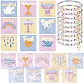 Quelay 25 Set Easter Christian Gift Jesus Loves You Bracelet Bulk Bible Verse Clay Beaded Cross Religious Friendship Bracelet with Card Catholic Gift for Women Church Sunday School Reminder Jewelry
