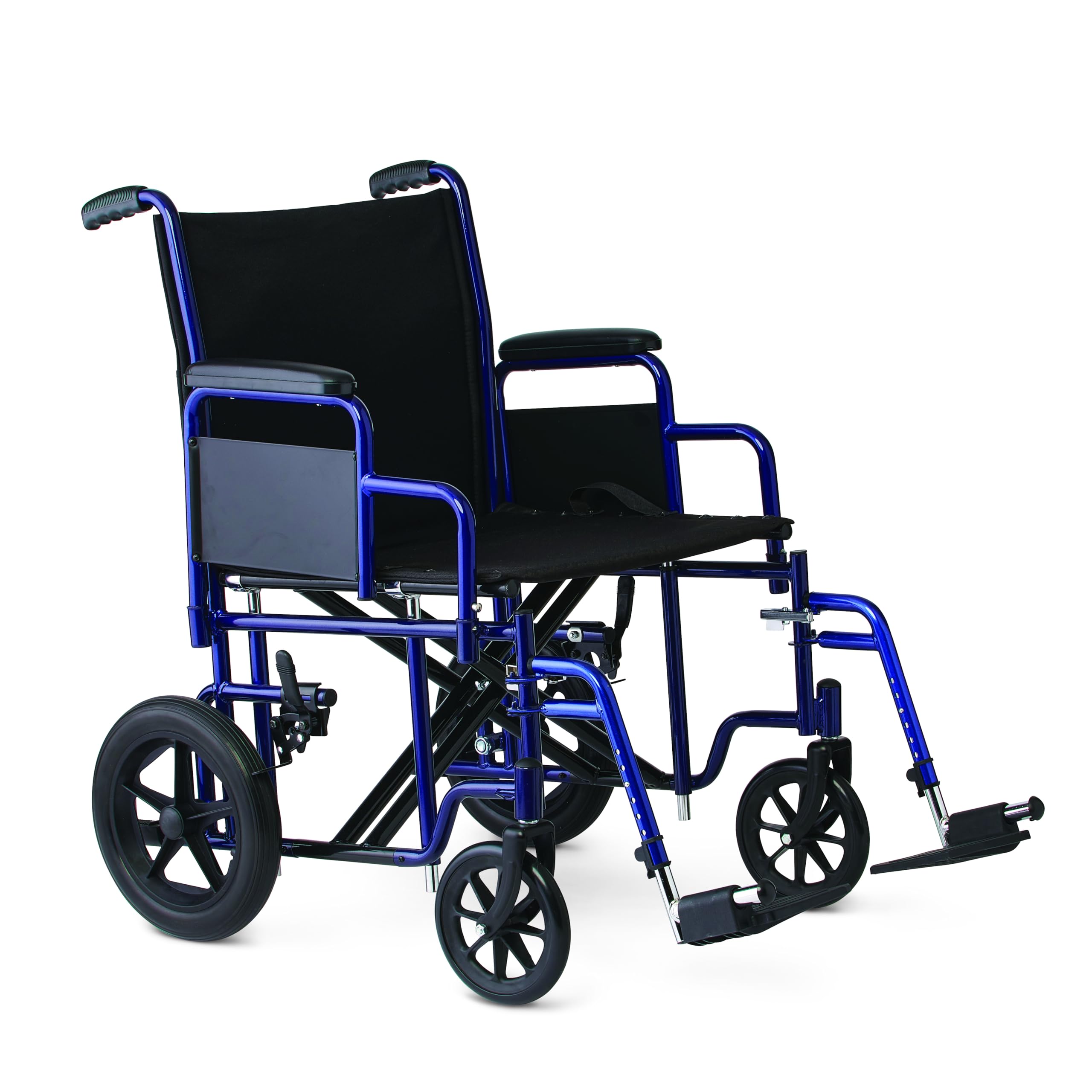 Photo 1 of Medline Heavy Duty Transport Chair supports up to 500 lbs., Bariatric Transport Wheelchair, 22" W x 18" D seat, Blue Frame