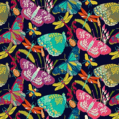 BUTTERFLY FLORAL FABRIC - Butterfly Floral Navy - WIN137 - By 0.5 Metre - By Windham - 100% Cotton (Butterfly Floral Navy WIN137)