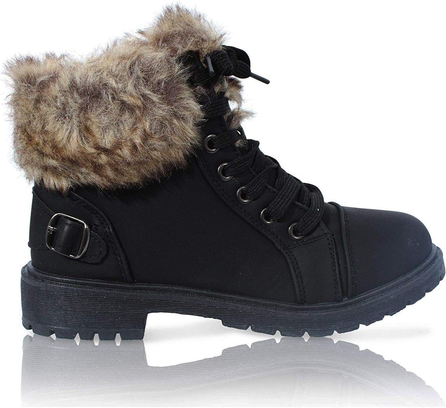 Ladies Faux Fur Grip Sole Winter Warm Ankle Womens Boots Trainers Shoes Size 3-8