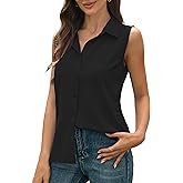 JTD Women’s Sleeveless Button Down Shirts Casual Collared Tank Top V Neck Summer Blouses Work Office Chiffon Tops