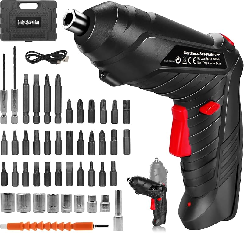 MQUPIN 49 in 1 Electric Drill Screwdriver Cordless Set with LED Light