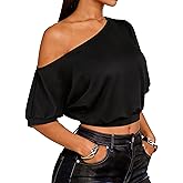 LovelyWholesale Womens Off The Shoulder Crop Tops Sexy Dolman Sleeve Cropped T Shirts