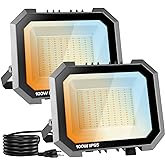 Leddictive 2 Pack 100W LED Flood Lights Outdoor, 3CCT Outside Work Light | 3000/4000/6000K Selectable, 100W 10000LM with 5.9FT Plug, IP65 Waterproof, LED FloodLight for Garage, Yard, Lawn, Garden