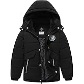 TUNICCE Boy's Waterproof Winter Jacket Warm Puffer Coat Fleece-Lined Insulated Outerwear with Detachable Hood Parka for Kids