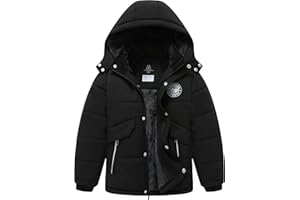 TUNICCE Boy's Waterproof Winter Jacket Warm Puffer Coat Fleece-Lined Insulated Outerwear with Detachable Hood Parka for Kids