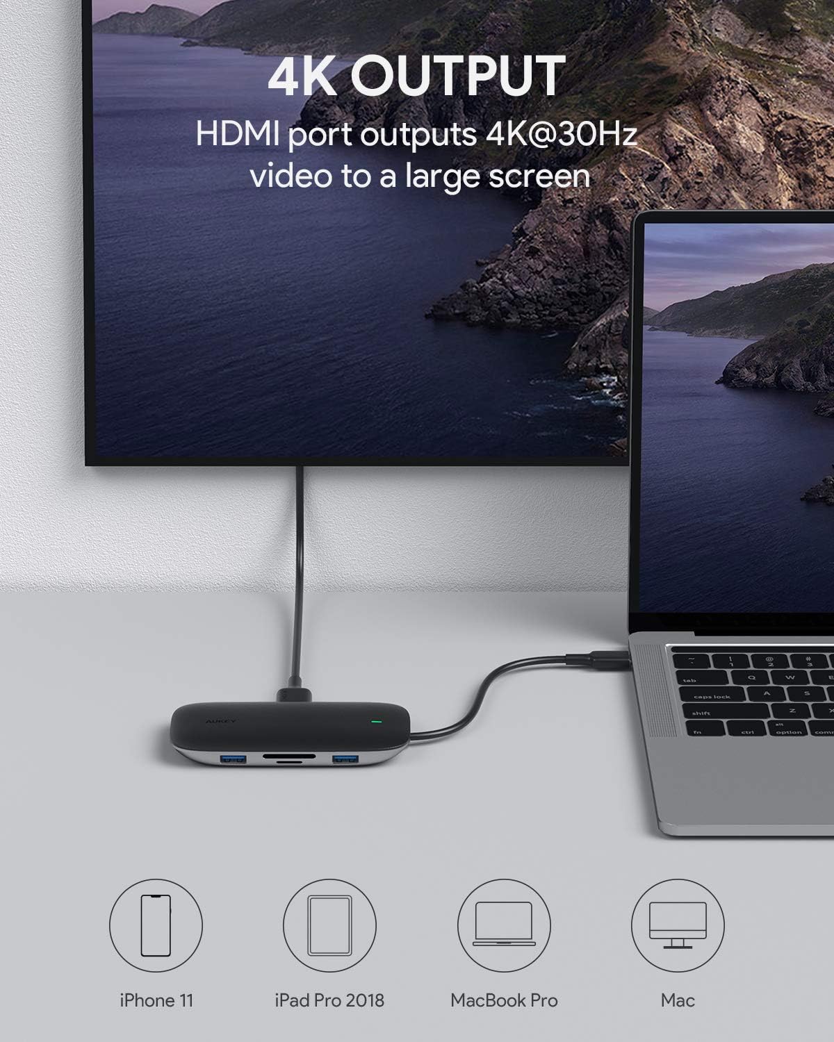 USB C Hub AUKEY 8-in-1 Type C Adapter with Ethernet Port, 4K USB C to HDMI, 2 USB 3.0 and 1 USB 2.0, 100W USB C Power Delivery Charging, SD/TF Card for MacBook Pro/Air(Thunderbolt 3), Chromebook Pixel: Computers & Accessories