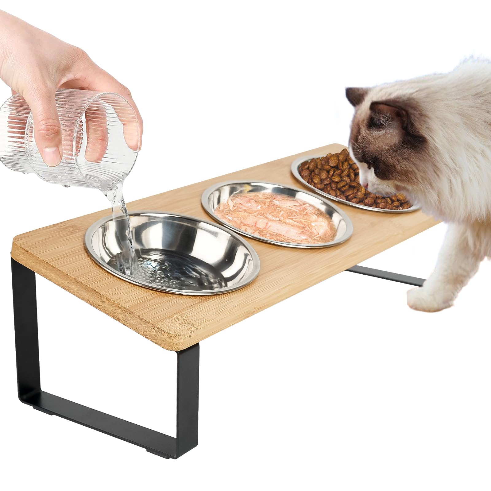 Photo 1 of Elevated Cat Bowls with 3 Stainless Steel, 15° Tilted Raised Cat Bowl Set, for Indoor Cats for Small Cats and Puppies Pet Bowls with Stand