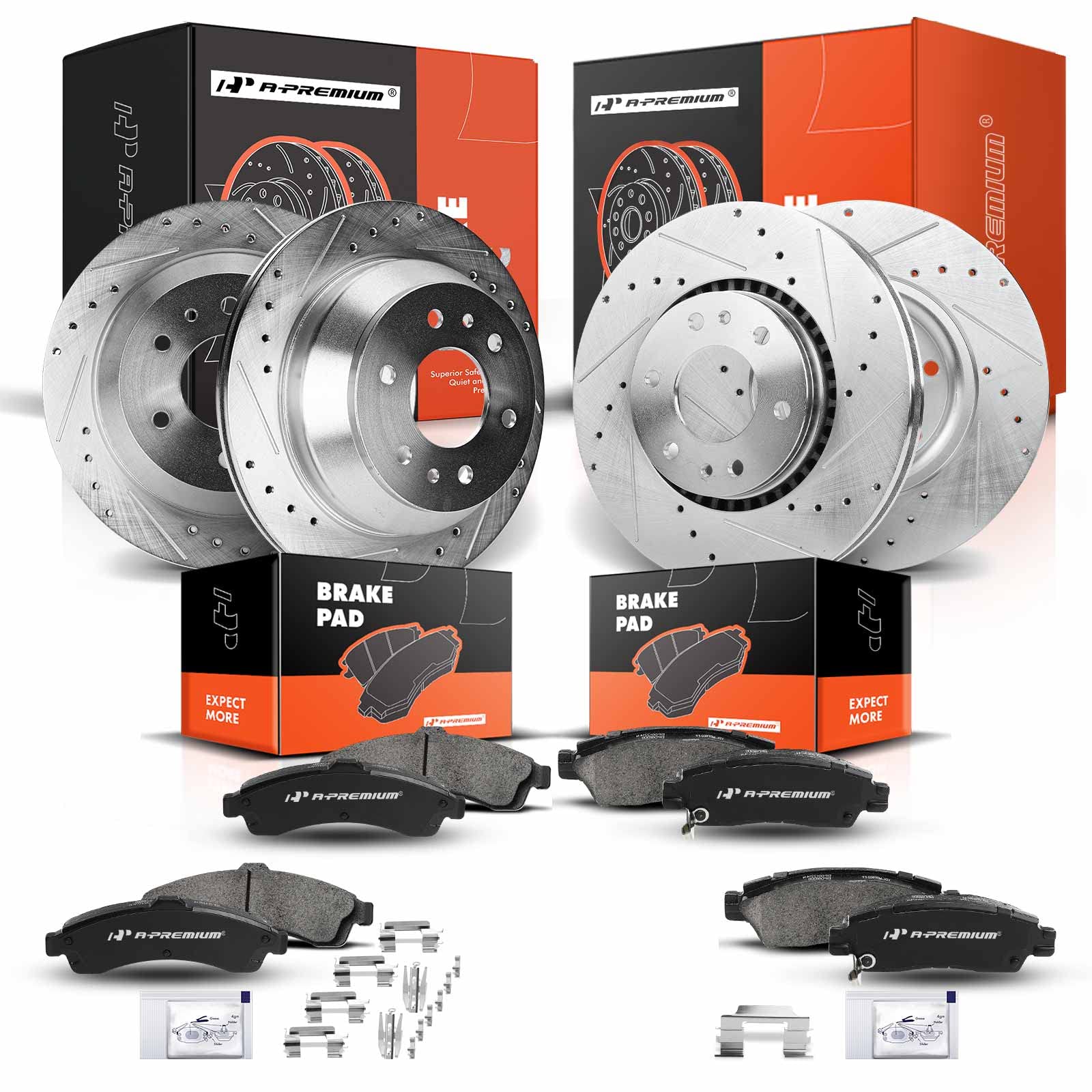 Photo 1 of ***MISSING 2 ROTORS, SELLING FOR PARTS, FINAL SALE***A-Premium Front & Rear Drilled and Slotted Disc Brake Rotors + Ceramic Pads Kit Compatible with Select Chevy, Buick, GMC, Isuzu and Saab Models - SSR, Trailblazer EXT, Rainier, Envoy XL XUV, Ascender***