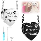 Yinkin 2 Pcs Pet Cremation Jewelry for Ashes Urn Necklace,Classic | Pet Dog Necklace with Paw Print Heart Stainless Steel Pendant Black and Silver Urn Locket with Funnel Kit for Dog Cat Ashes