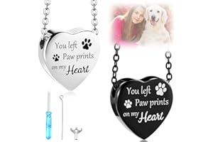 Yinkin 2 Pcs Pet Cremation Jewelry for Ashes Urn Necklace with Paw Print Heart, Pet Dog Necklace Stainless Steel Pendant Black and Silver Urn Locket with Funnel Kit for Dog Cat Ashes (Classic)