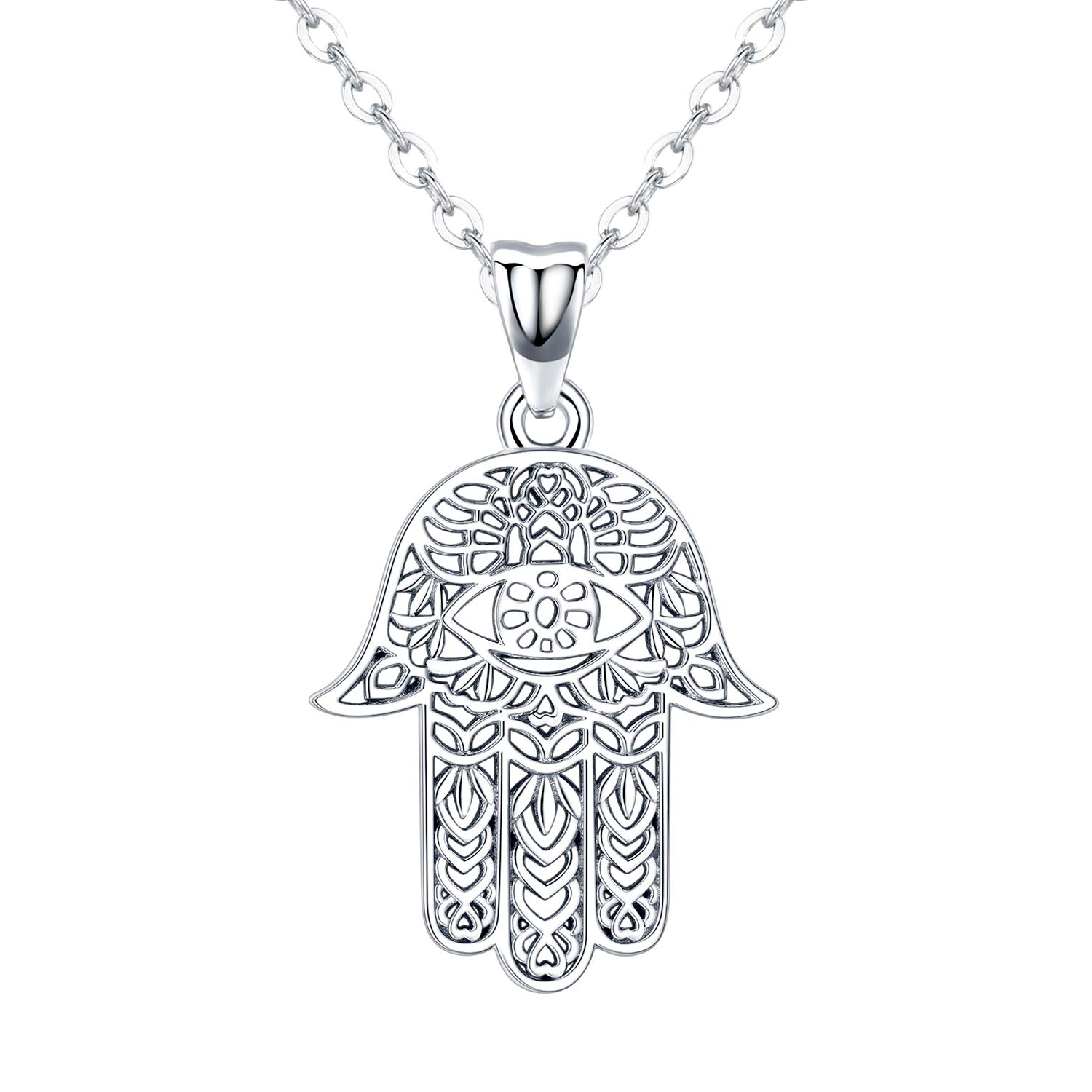Friggem Hamsa Hand Necklace for Women,S925 Sterling Silver Fatima Hand Pendant Necklace Sacred Lotus Charm Jewelry Gift Women's Path of Symbols Friendship