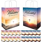 uhearem Church Welcome Bags, 50PCS Christian Gift Bags, Church Gifts Bags, Blessings Bags for Homeless, Offering Baskets for Church, Religious Gift Bags Welcome to Our Church Paper Bags