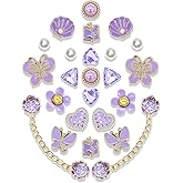 24pcs Plastic Bling Shoe Charms Set –Pearl, Butterfly, Flower & Chain Decorations for Clogs & Sandals – Cute Accessories for Women & Girls Gift
