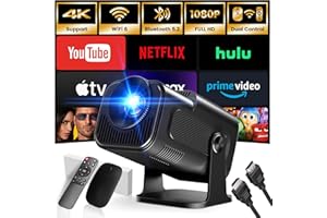 GAIMOO [Built-in App] Mini Projector 1920*1080P 4K Support Projector with Mouse Portable Projector with WiFi and Bluetooth 180° Adjustable Auto Keystone HDMI/TV Stick/USB/PS5/Laptop, with HDMI Cable & Mouse