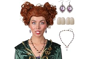 FANTALOOK Short Heart Styled Reddish Brown Heat Resistant Wig with Teeth Necklace Earrings for Halloween Party