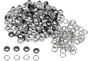 HARFINGTON 100set Grommets Kit Metal Eyelets 4.5mm 3/16" Hole Tiny Grommet for Shoes Clothes Belt Bag DIY Project, Matte Black