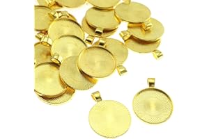 Lind Kitchen 25pcs Round Bezel Pendant Trays Setting Cabochon Blank Base for DIY Crafting Photo Jewelry Findings Making Accessories 25mm(Gold)