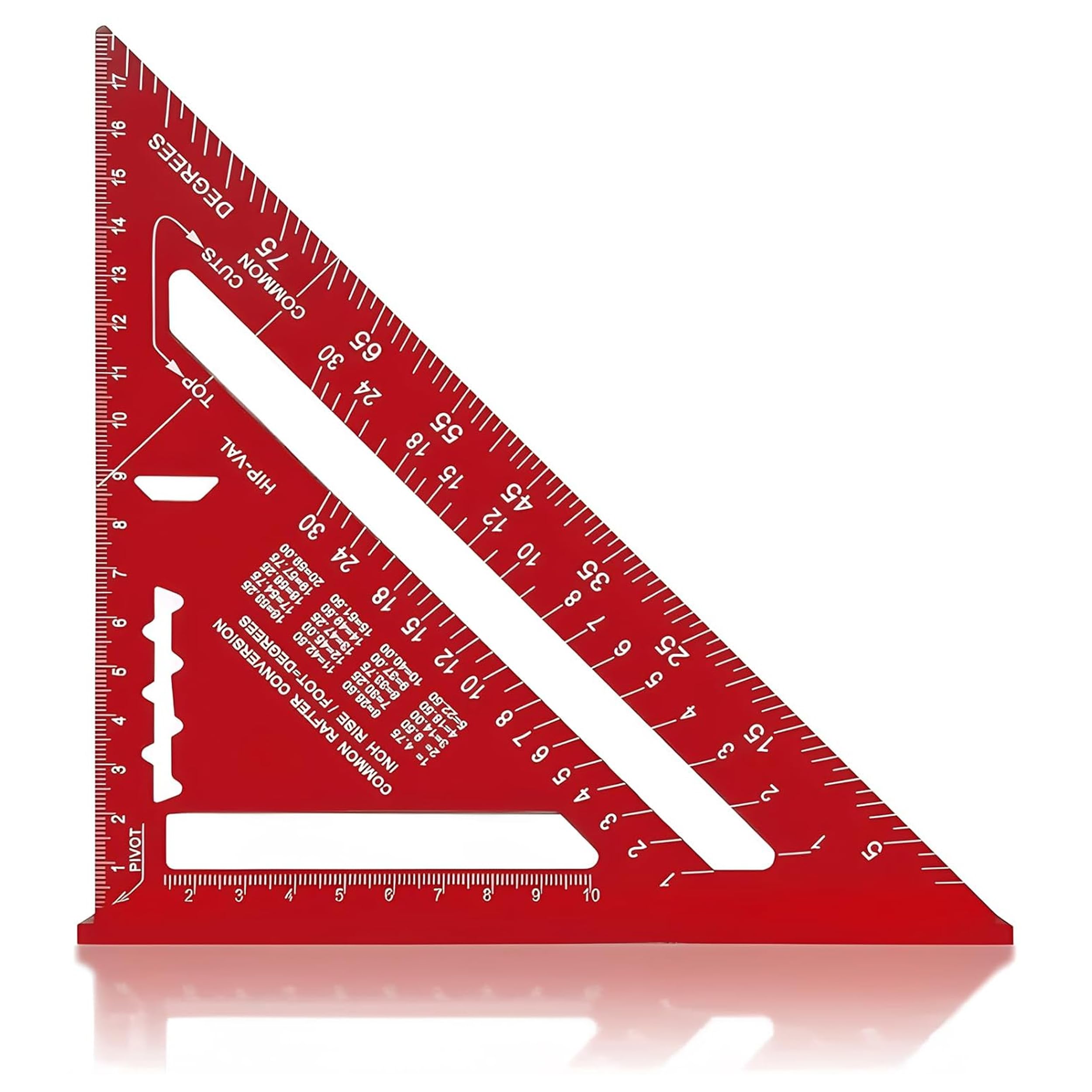 7 Inch Speed Square - Roofing Rafter Carpenter Measuring Tool, 90 Degree Thickened Triangle Ruler for Woodworking (Red, Metric)