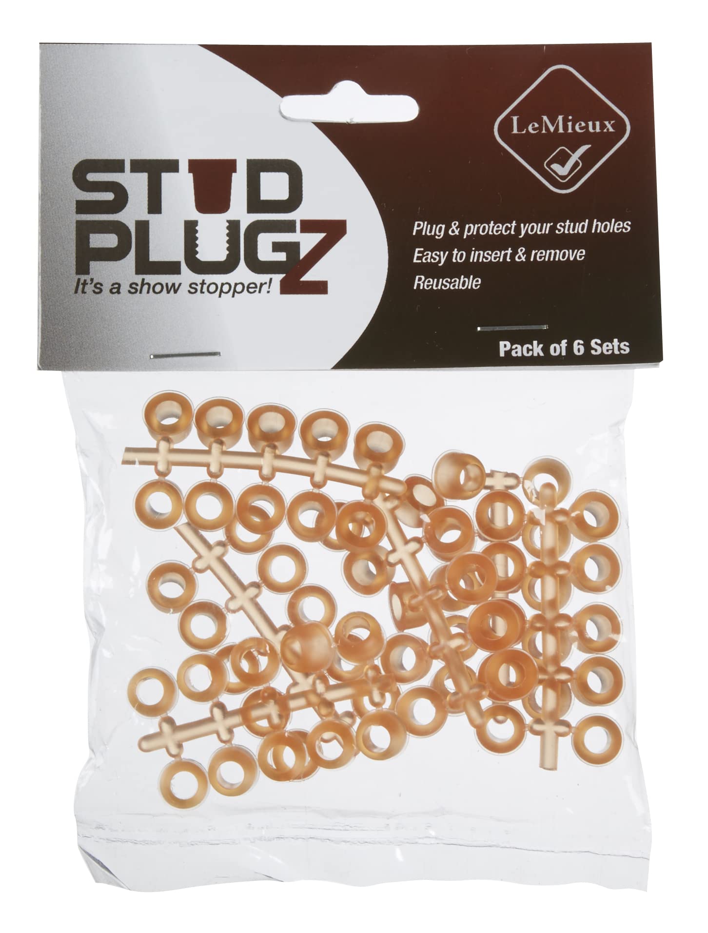 LeMieux Easy Stud Plugz for Horseshoe - Orange - Rubber - Reusable - One Size - Pack of 6