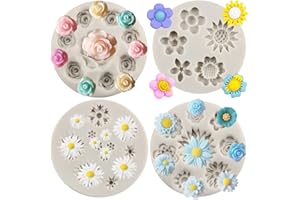 Sijiangmold Rose Flower Silicone Molds Daisy Flower Fondant Mold Sunflower Chocolate Mold for Cupcake Topper Cake Decorating 