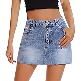 Womens Denim Mini Skirt Stretchy Mid Waist Casual Trendy Y2k Jean Skirts with Pockets