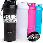 Smartshake Original &ndash; Leak-Proof Shaker Bottles, BPA-Free, Perfect for Protein, Smoothies, and Pre/Post-Workout Drinks &ndash; Durable (4, Pack, Black, White, Pink, Blue, 800ml/27oz)