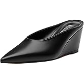 KUOARN Women's Pointed Toe Wedge Mules Slip on High Heel Closed Toe Pumps Comfortable 2.5 Inch Dress Shoes for Office Work Casual Professional Slide Shoes