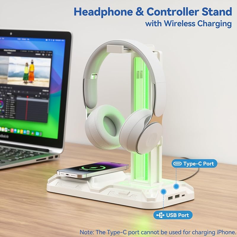 Gaming Headset Halterung & Controller Halter mit Wireless Ladegerät