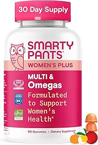SmartyPants Women's Multivitamin Gummies, Omega 3 DHA/EPA, Methylfolate, CoQ10, Vitamin D3, C, B12, B6, A, K, Zinc, Three Fru