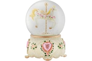 Elanze Designs Rose Garland Horse and Carousel 100MM Sturdy Wind Up Musical Glitter Water Snow Globe Tabletop Dresser Nightstand Figurine Decoration Plays Tune Carousel Waltz