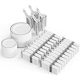 ROVSUN 800-Piece Silver Disposable Dinnerware Set for 100 Guests - Elegant Plastic Plates, Napkins, Silverware, Dessert Plates, Cups, Straws
