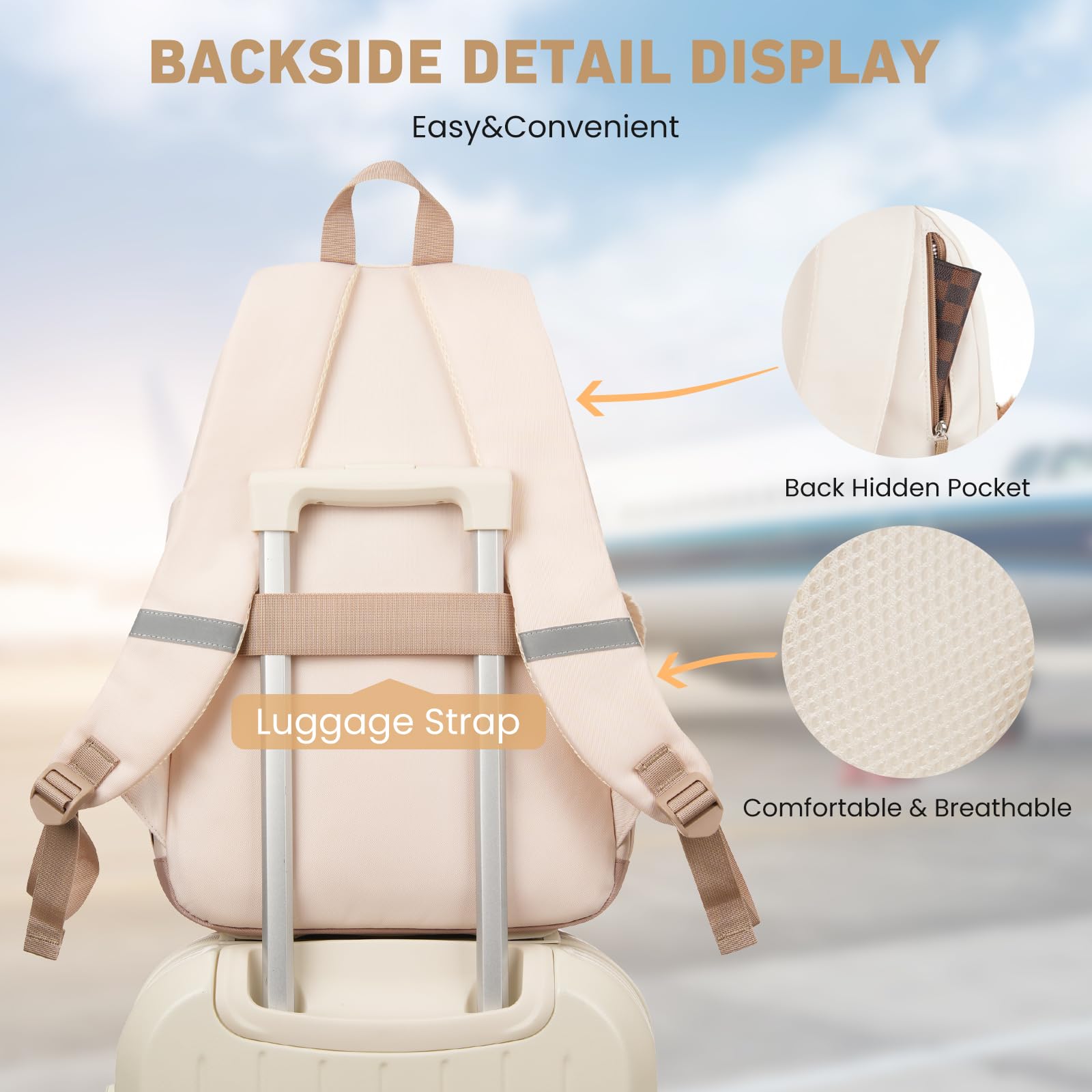 WINDARS School Backpack for Teen Girls, Cute College Backpacks for Women Students Aesthetic Bookbag Large 15.6 Inch Laptop Bag Middle School Travel Back Pack (Khaki Beige)