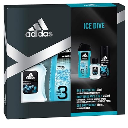 adidas Ice Dive Geschenkset 1 Set beinhaltet: Eau de Toilette 50 ml, Deo Body Spray 150 ml, Shower Gel 250 ml, für ihn
