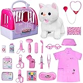 Doctor Kit for Girls -Vet Play Sets for Kids, Pretend Play Doctor Set with Pet Cage and Kitten Toy, Doctor Play Gift for Kids Toddlers Ages 3 4 5 6 Year Old for Role Play (White Kitten)