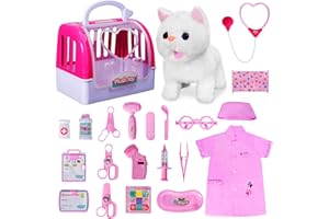 DWMTGS Doctor Kit for Girls -Vet Play Sets for Kids, Pretend Play Doctor Set with Pet Cage and Kitten Toy, Doctor Play Gift for Kids Toddlers Ages 3 4 5 6 Year Old for Role Play (White Kitten)