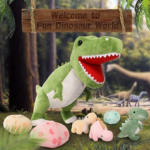 MorisMos Dinosaur Stuffed Animal with Big T-Rex Mommy Stuffed  Dinosaur with Baby Dino Plush To