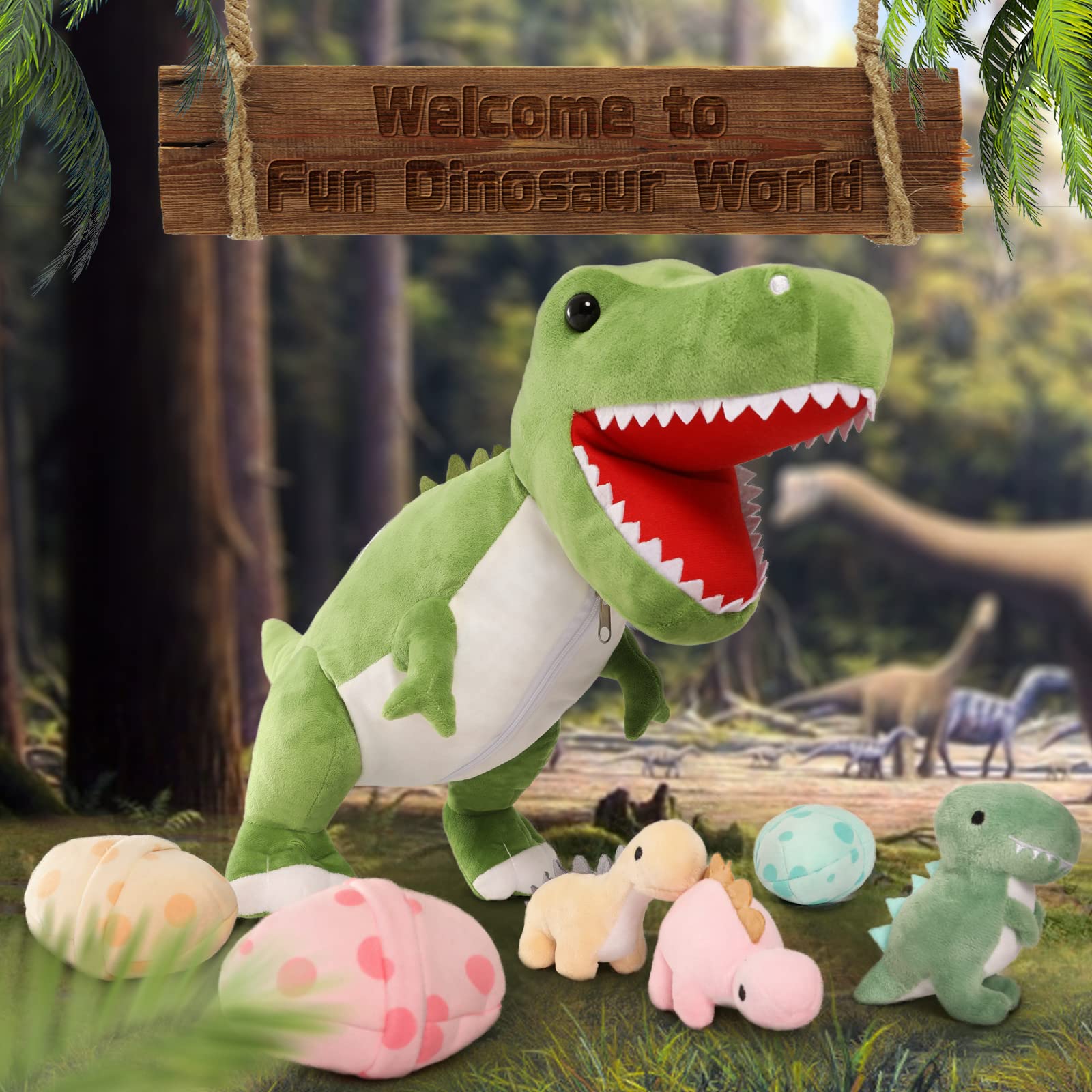 MorisMos 60cm hoch riesen Dino Kuscheltier XXL mit 3 Baby im Bauch, groß Dinosaurier Plüschtier Stofftier, weich Dino Spielzeug Plüschdino für Kleinkind Jungen Weihnachten Geschenk 2